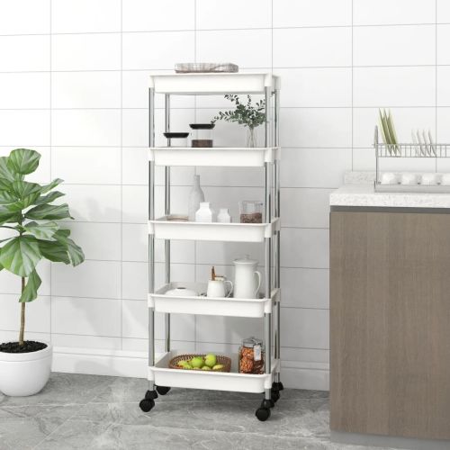 5-Tier Kitchen Trolley White 16.5"x11.4"x50.4" Iron and ABS