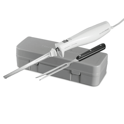 Hamilton Beach Electric Knife Set with Fork and Case, Ergonomic Design, Stainless Steel Reciprocating Blades, White, 74251 Hamilton Beach Electric Knife Set with Fork and Case, Ergonomic Design, Stainless Steel Reciprocating Blades, White, 74251