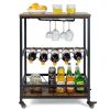 Mobile Kitchen Bar Cart Serving Trolley with Wine Rack